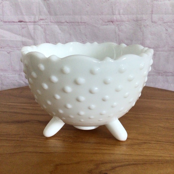 Vintage White Milk Glass Hobnail Footed Bowl - Picture 3 of 5